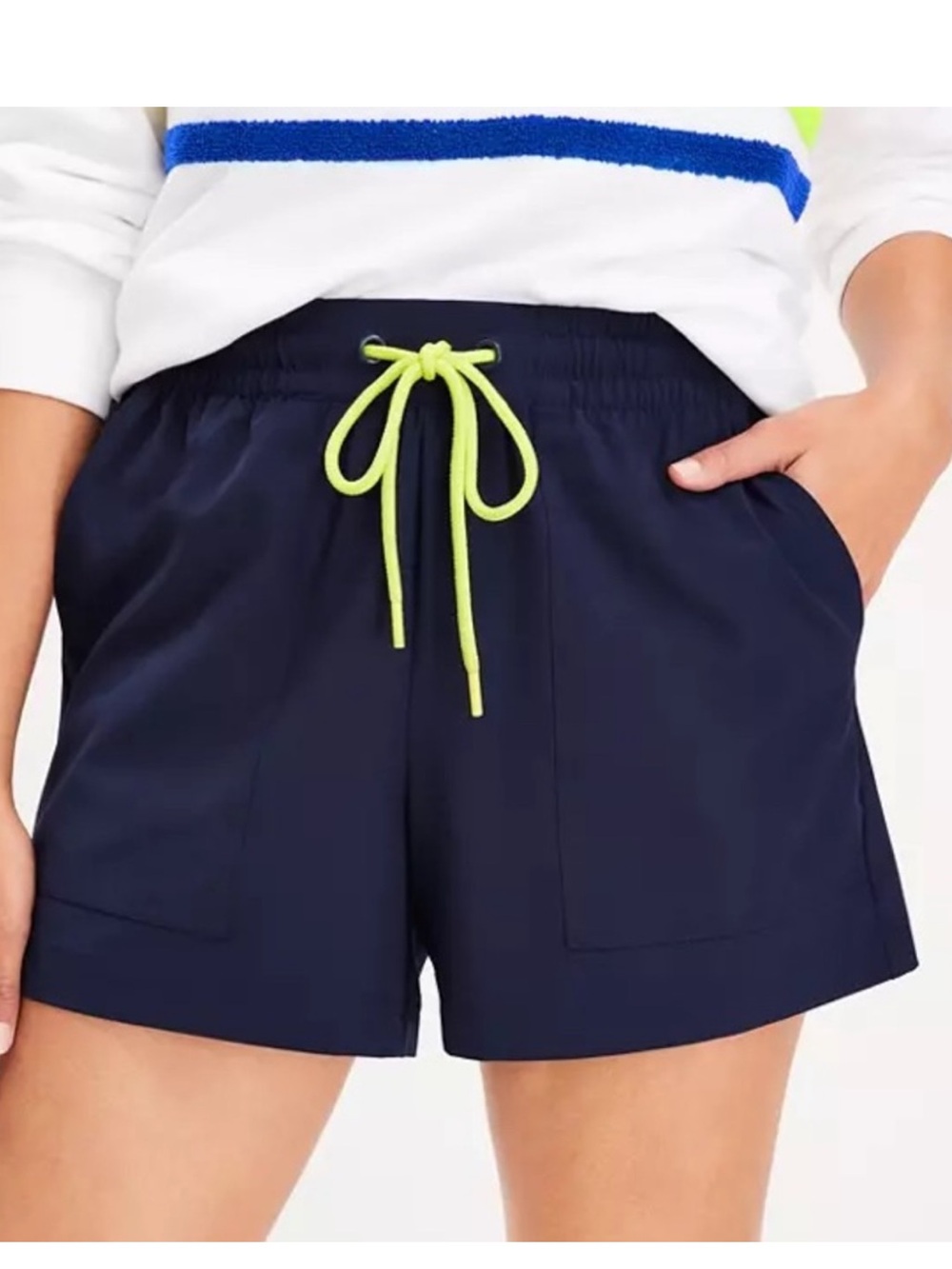 Loft Lou & Grey Navy Athletic Shorts with Neon Yellow Drawstring XL